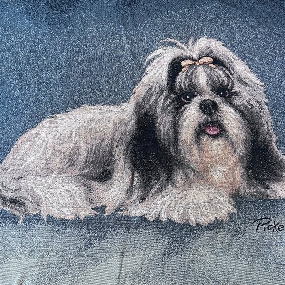 Linda Picken Shih Tzu Dog Tapestry Throw Lap Blanket 57x46 Woven Fringed Pet Art - Picture 3 of 8